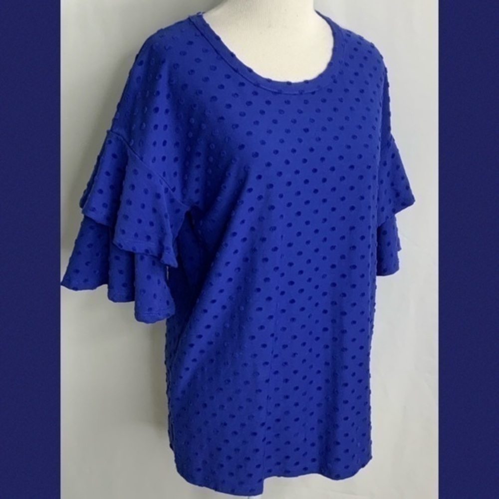 Kim & Cami Blue Flounce Swiss Dot Top S